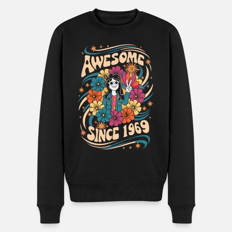 Jahrgang 1969 Hippie Geburtstag Retro Blumen - Männer Premium Bio Pullover - Schwarz