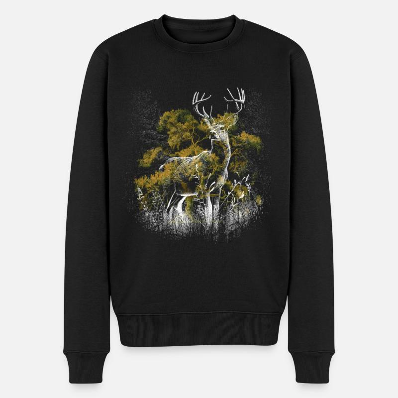 Rehbock Hirsch Hirsche Geweih Natur Wild Reh - Männer Premium Bio Pullover - Schwarz