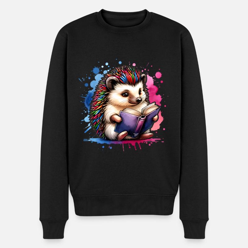 Igel Lesen Bücher Buch - Männer Premium Bio Pullover - Schwarz