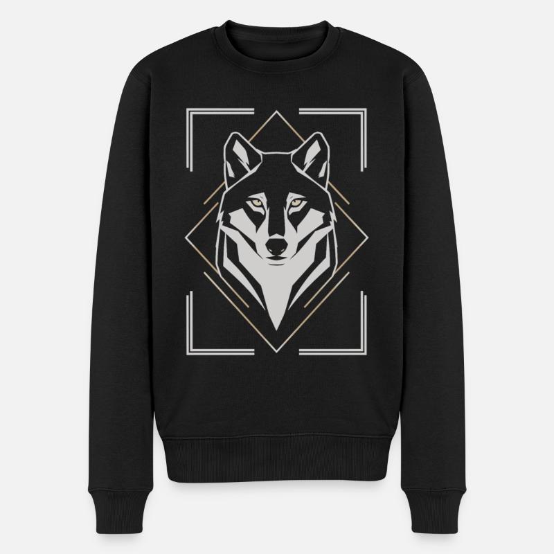 Stilvoller Wolfskopf Geometrisch - Männer Premium Bio Pullover - Schwarz