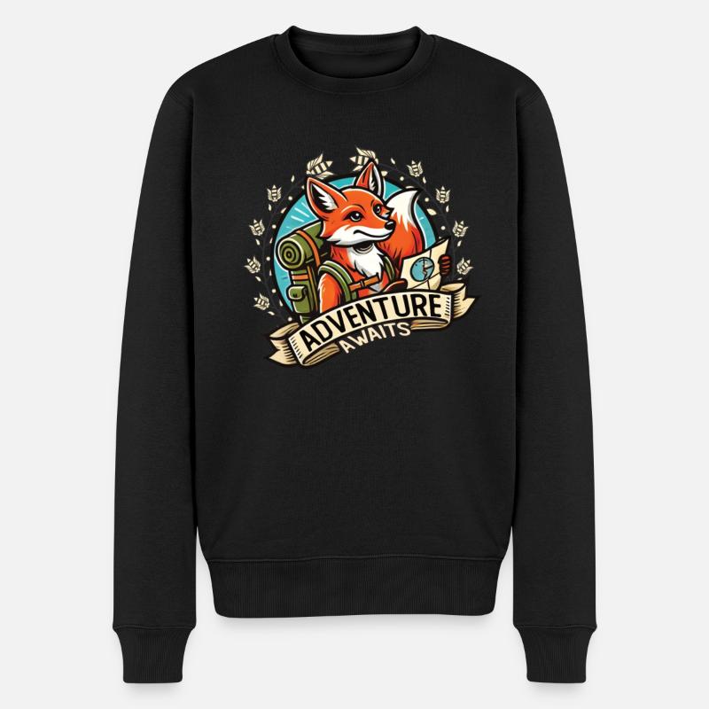Adventure Awaits Fox - Männer Premium Bio Pullover - Schwarz