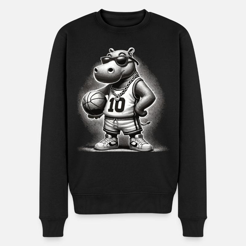 Ghetto Basketball Hippo - Männer Premium Bio Pullover - Schwarz