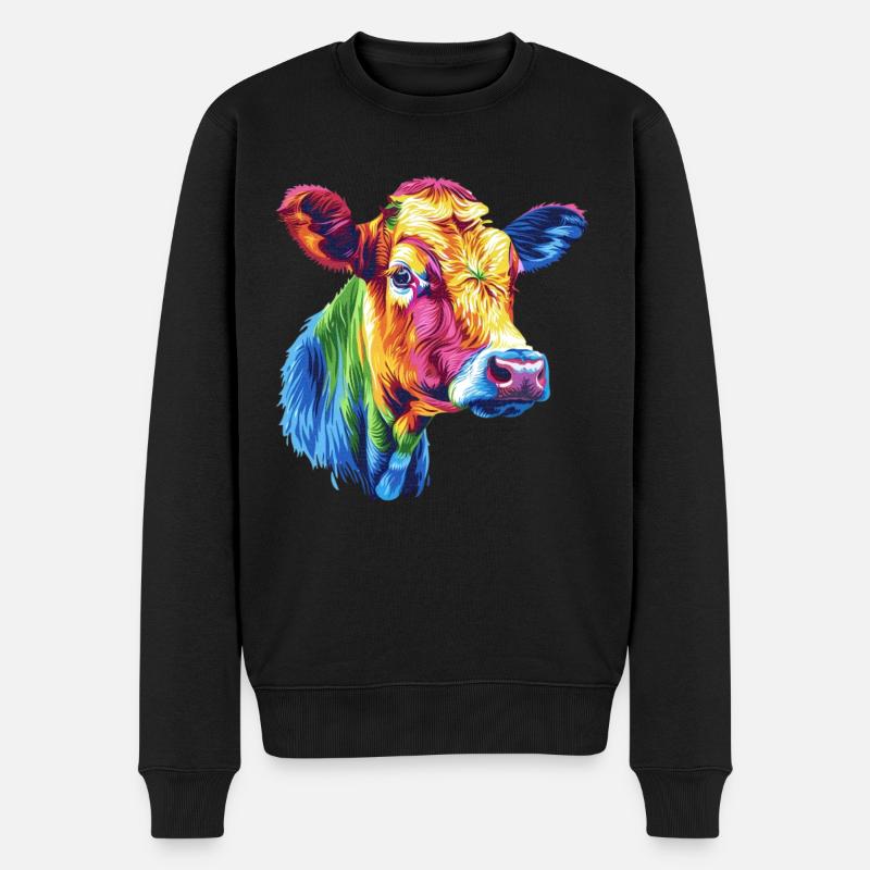 Bunte Kuh Regenbogen Kunstwerk - Männer Premium Bio Pullover - Schwarz
