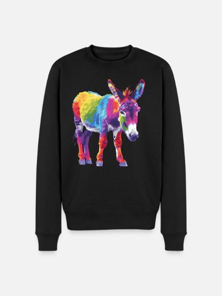 Bunter Esel Regenbogen Kunstwerk - Männer Premium Bio Pullover - Schwarz