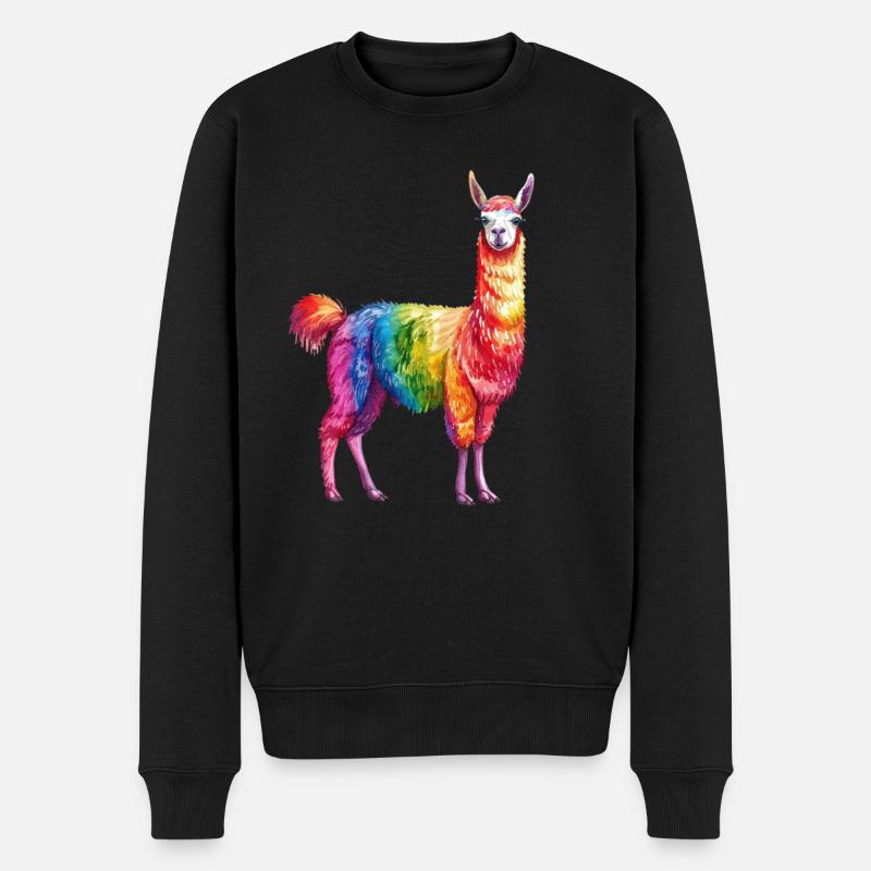 Buntes Regenbogen Lama - Männer Premium Bio Pullover - Schwarz
