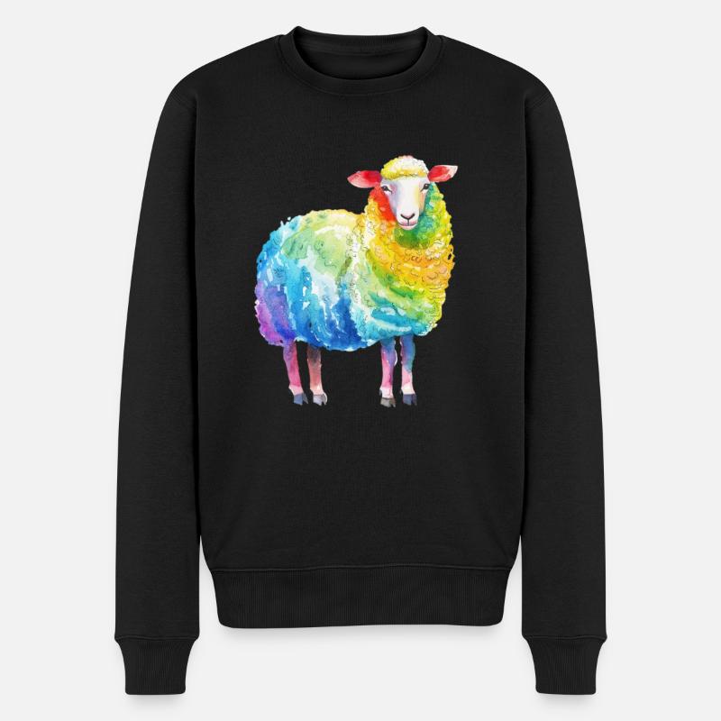 Buntes Schaf - Rainbow Sheep Farm Animal Farmer - Männer Premium Bio Pullover - Schwarz