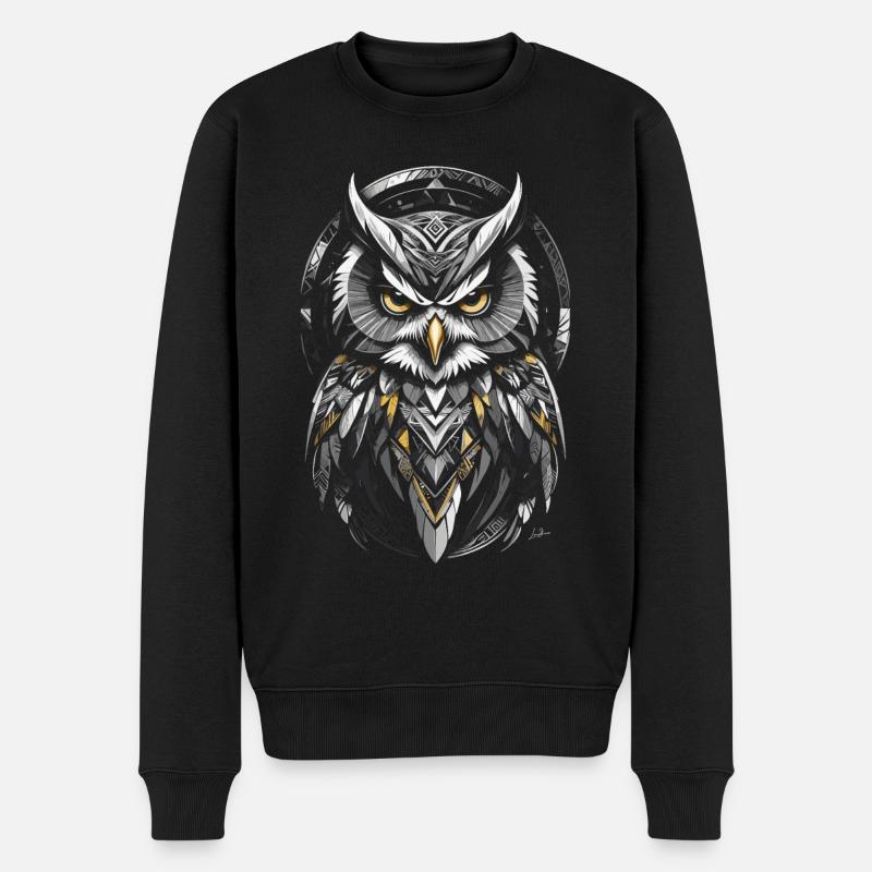 Hibou jaune - Symbole géométrique - Pull Premium bio Homme - noir