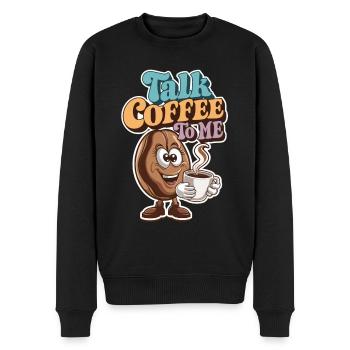 Barista: Talk Coffee to Me Lustiges Motiv - Männer Premium Bio Pullover - Schwarz - Vorne - Nico (187cm)