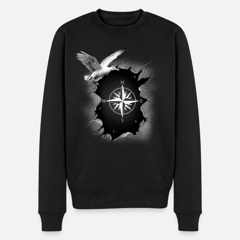 maritim Möwe Kompass Möwen Windrose - Männer Premium Bio Pullover - Schwarz