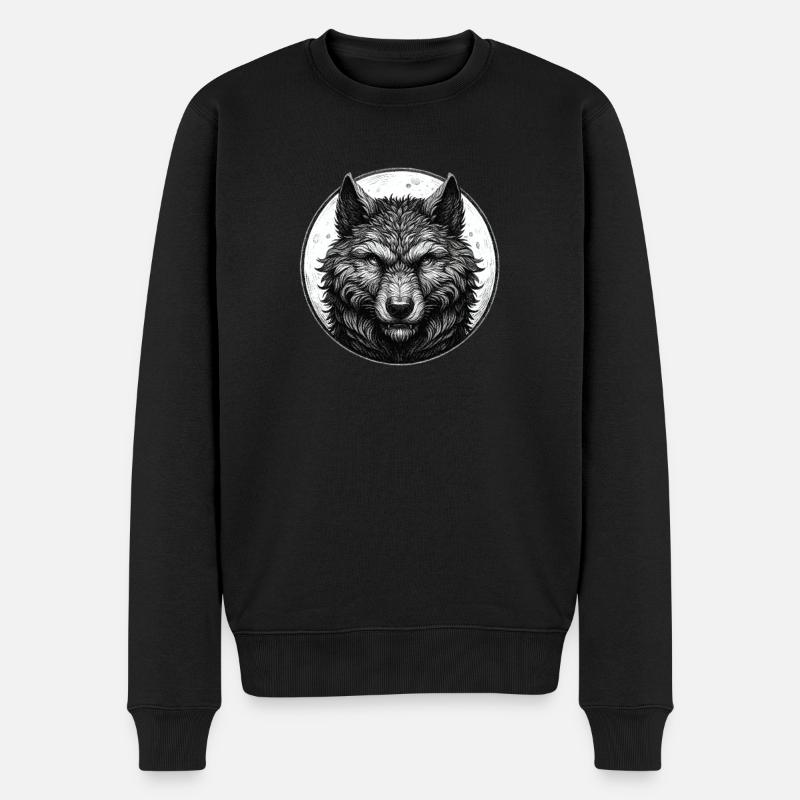 Wolf Face Portrait - Männer Premium Bio Pullover - Schwarz