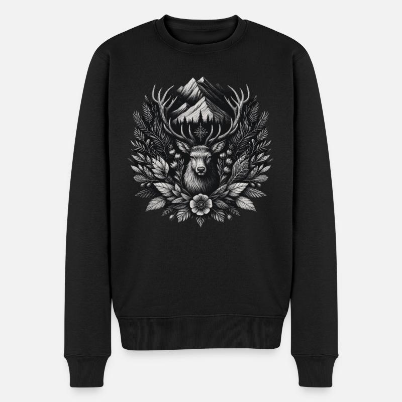 Bock Hirsch Berg - Männer Premium Bio Pullover - Schwarz