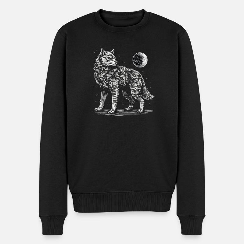 Wolf Mond Wildtier - Männer Premium Bio Pullover - Schwarz