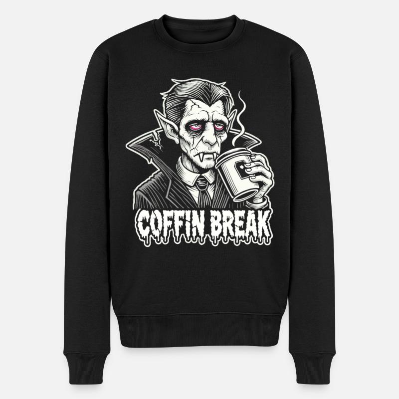 Coffin Break Lustiges Halloween T-Shirt mit Kaffee - Männer Premium Bio Pullover - Schwarz