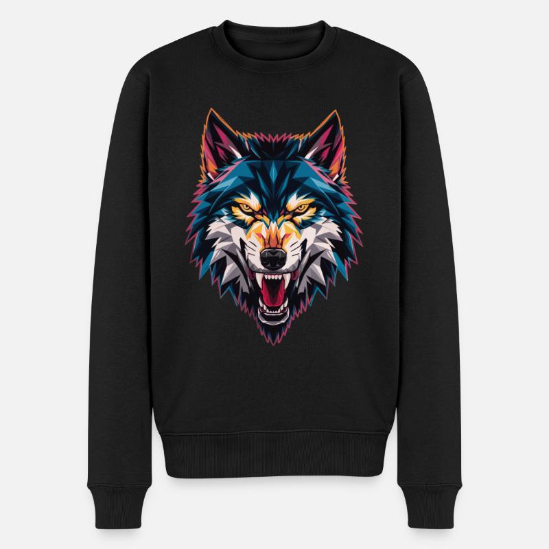 Bunter Geometrischer Wolfskopf - Männer Premium Bio Pullover - Schwarz