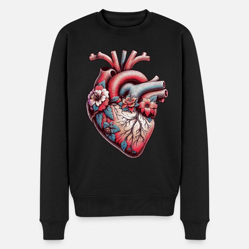 Coeur Anatomique avec Fleurs - Pull Premium bio Homme - noir