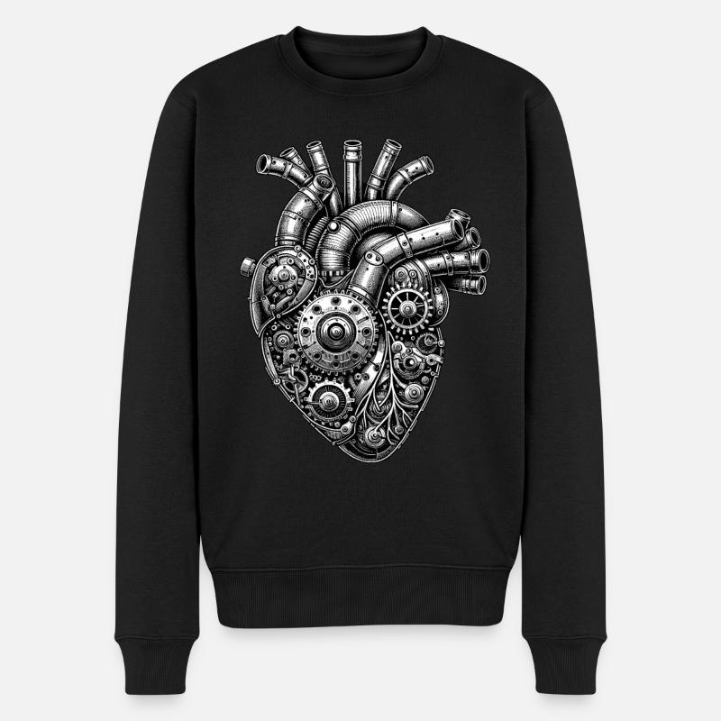 Coeur Steampunk mécanique - Pull Premium bio Homme - noir