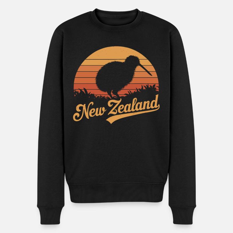 New Zealand Souvenir Kiwi Silhouette Retro Design - Männer Premium Bio Pullover - Schwarz