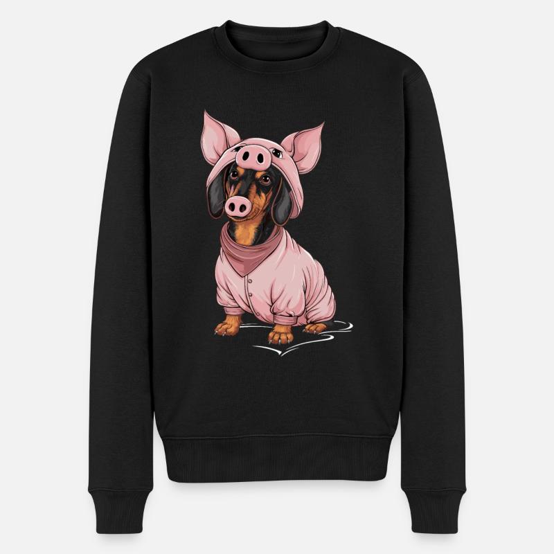 Teckel déguisé en cochon - Pull Premium bio Homme - noir