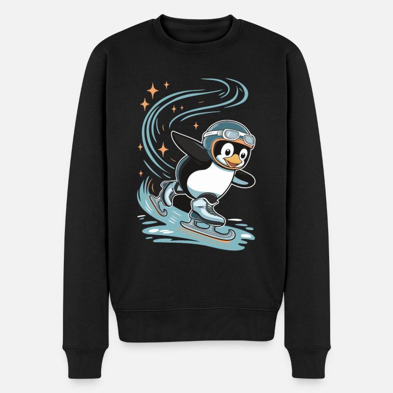 Pinguin Auf Schlittschuhen Mit Helm - Männer Premium Bio Pullover - Schwarz
