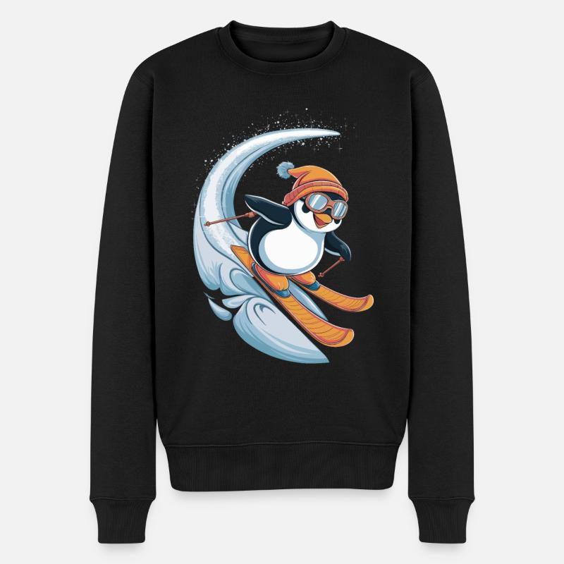 Pinguin Skifahren Spaß Winter - Männer Premium Bio Pullover - Schwarz