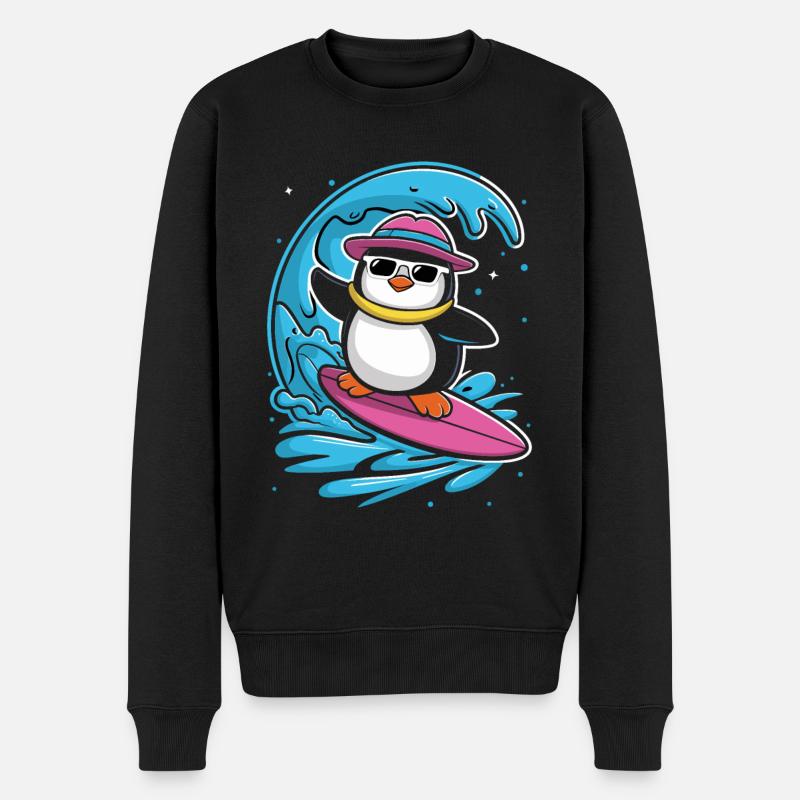 Surf Pingouin Vagues Aventure Fun - Pull Premium bio Homme - noir