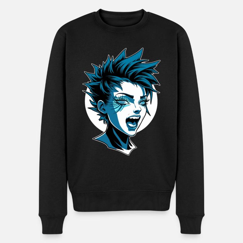 Fille punk futuriste avec mohawk - Pull Premium bio Homme - noir