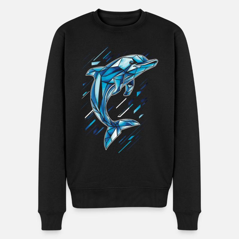 Geometrischer Delfin in Blau Tönen - Männer Premium Bio Pullover - Schwarz