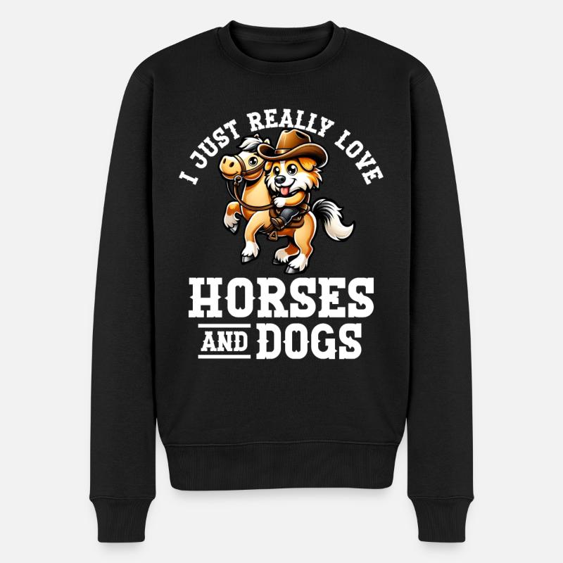 Ich Liebe Pferde Und Hunde - Männer Premium Bio Pullover - Schwarz