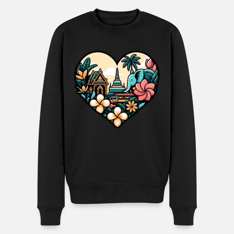 Thai-tempel Elefant Bangkok Pagode - Männer Premium Bio Pullover - Schwarz