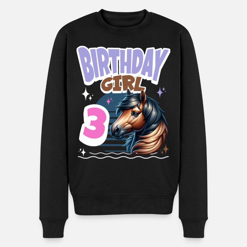 Pferd 3. Geburtstag Mädchen Kinder - Männer Premium Bio Pullover - Schwarz