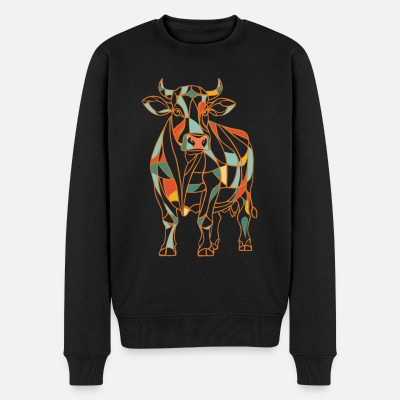 Geometrische Bauernhoftier Grafik Bunte Kuh - Männer Premium Bio Pullover - Schwarz