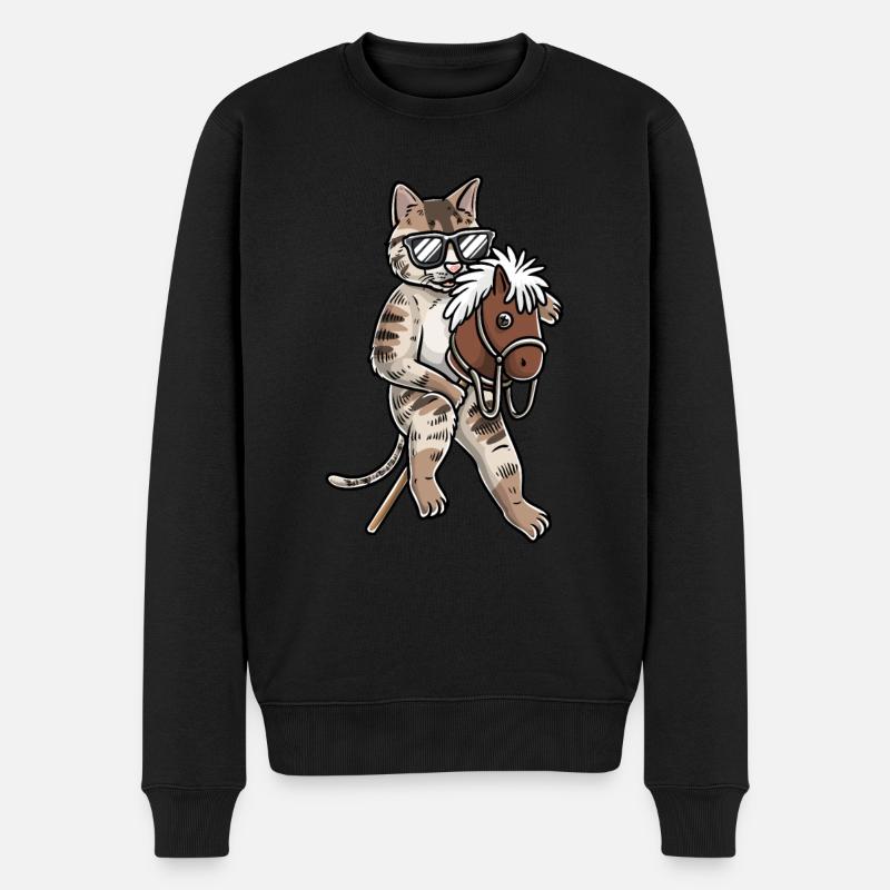Lustiges Hobby Horsing Katze - Männer Premium Bio Pullover - Schwarz