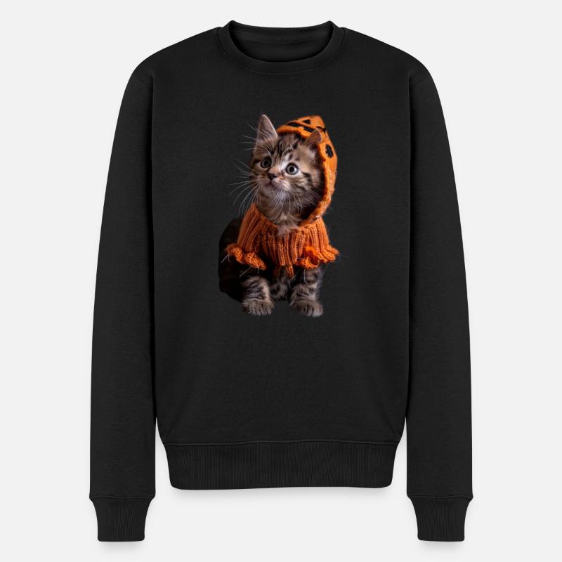 Kätzchen im gestrickten Kürbis-Hoodie - Halloween - Männer Premium Bio Pullover - Schwarz