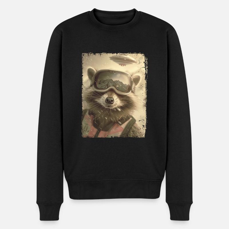 UFO Retro Vintage Uncanny Alien Snow Raccoon - Männer Premium Bio Pullover - Schwarz