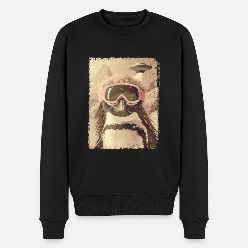 UFO Retro Vintage Uncanny Alien Ski Penguin - Männer Premium Bio Pullover - Schwarz