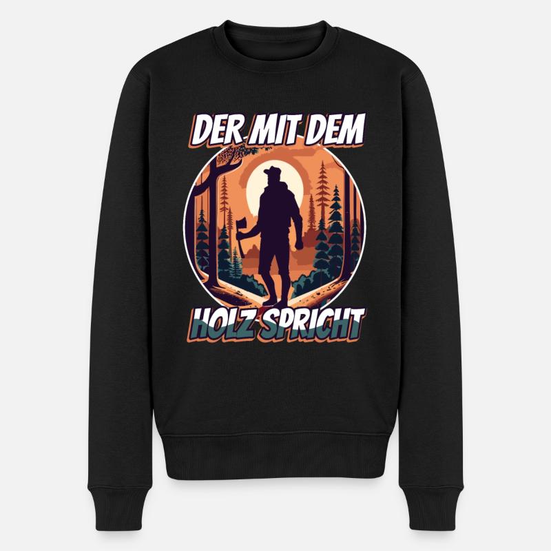 Der mit dem Holz spricht - Männer Premium Bio Pullover - Schwarz