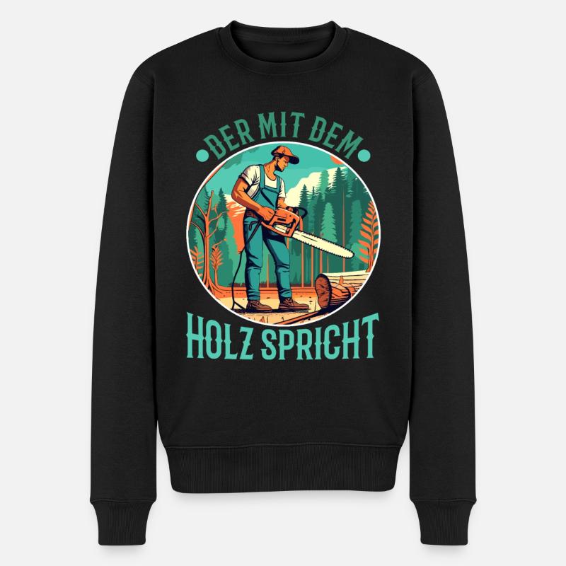Der mit dem Holz spricht - Männer Premium Bio Pullover - Schwarz