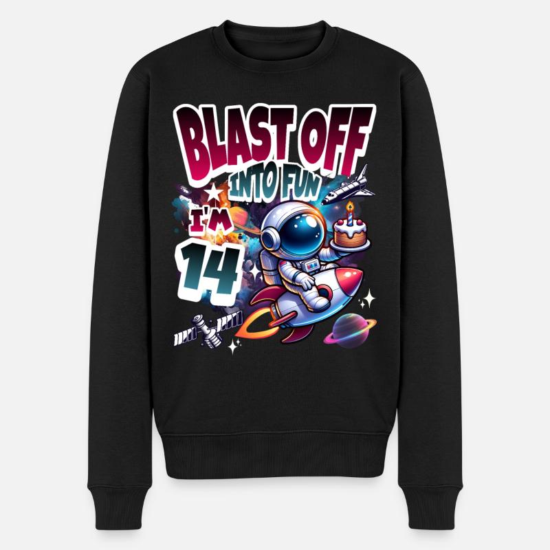 Astronaut 14. Geburtstag Weltall - Männer Premium Bio Pullover - Schwarz