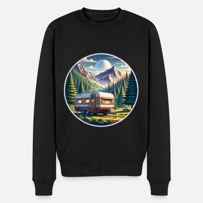 Camping Wohnwagen Berge Natur Reise - Männer Premium Bio Pullover - Schwarz