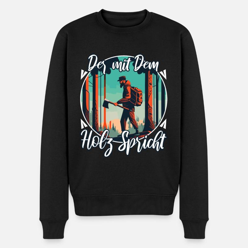 Der mit dem Holz spricht - Männer Premium Bio Pullover - Schwarz