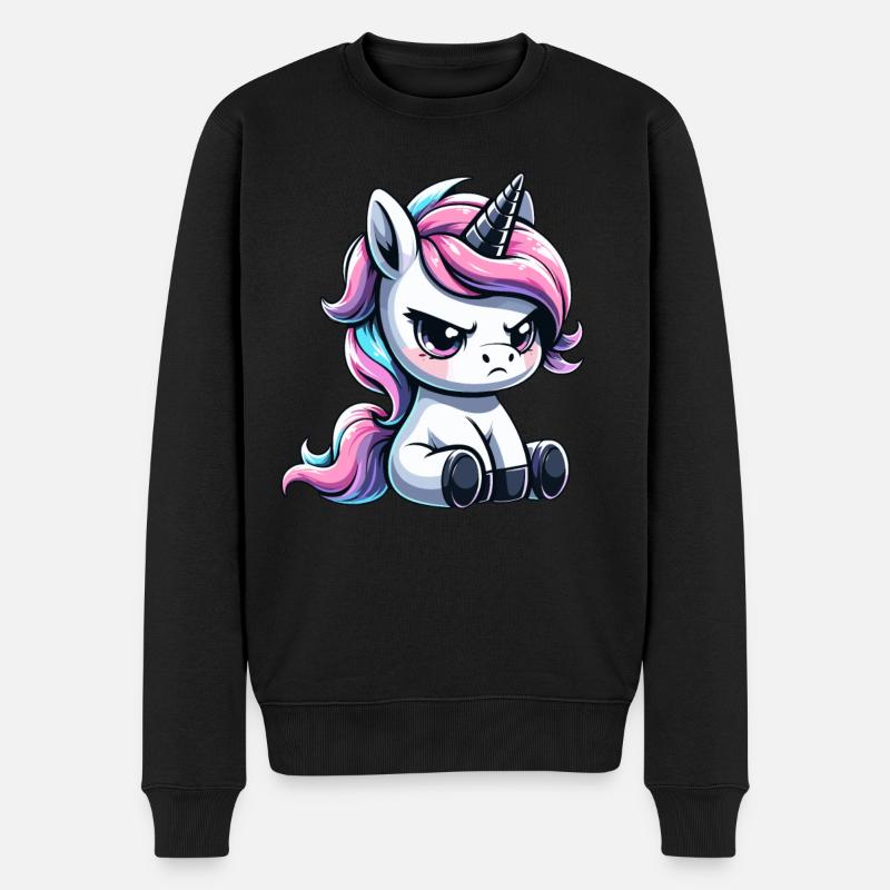 Launisches Einhorn - Männer Premium Bio Pullover - Schwarz