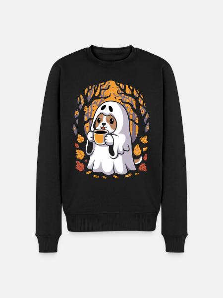 Süßer Halloween-Geist im Herbstwald - Männer Premium Bio Pullover - Schwarz