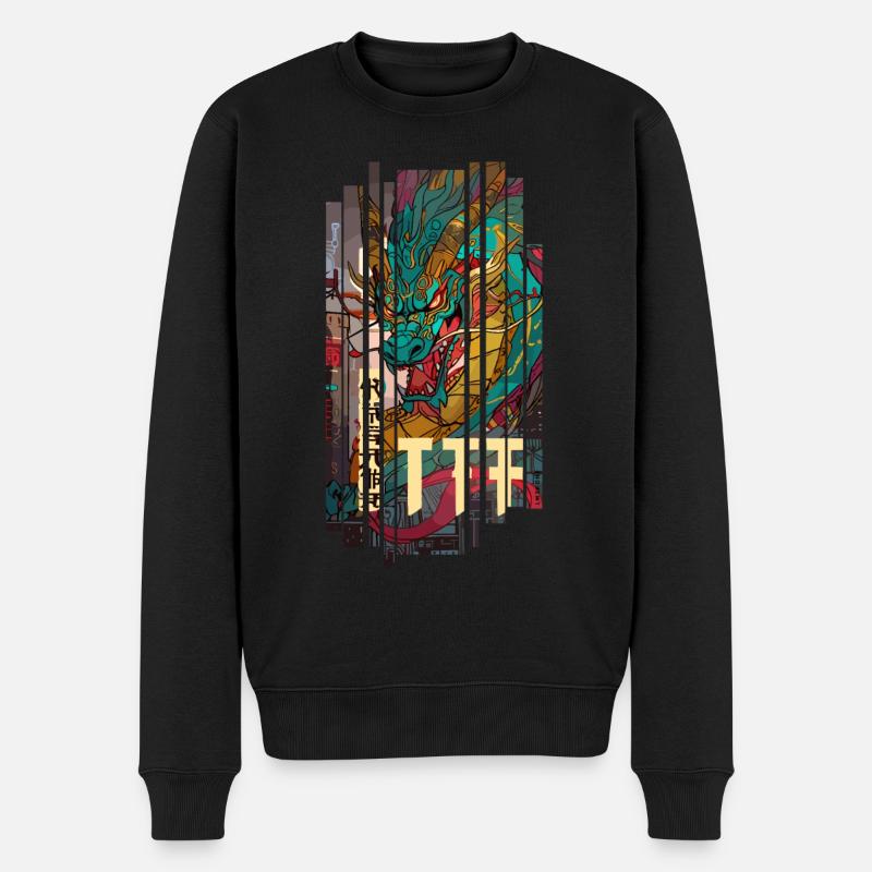 Geometrischer Drache Japan Kanji - Männer Premium Bio Pullover - Schwarz