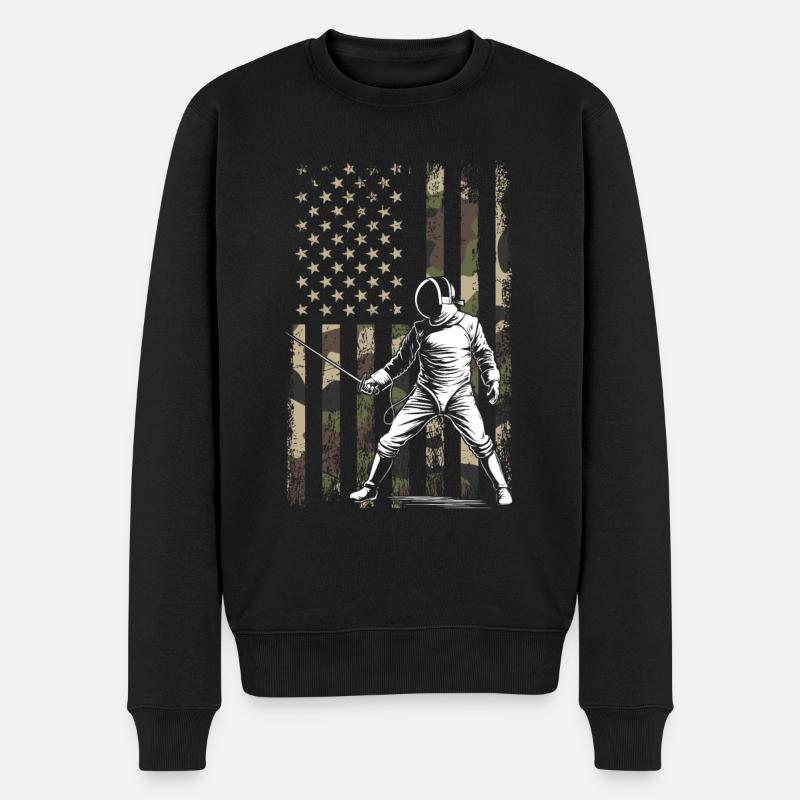 Fencing american flag Combat Fighting, Fencer - Männer Premium Bio Pullover - Schwarz