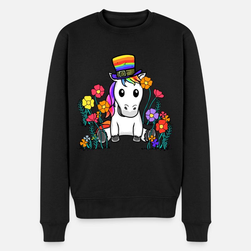 LGBT Einhorn Pferd Einhörner Regenbogen Blume - Männer Premium Bio Pullover - Schwarz