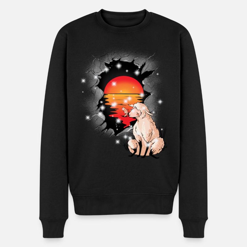 Schaf Schafe Sonnenuntergang Lamm Lämmer Kind - Männer Premium Bio Pullover - Schwarz