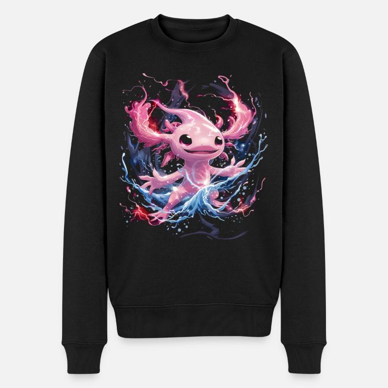 Magisches Leuchtendes Axolotl voller Energie - Männer Premium Bio Pullover - Schwarz
