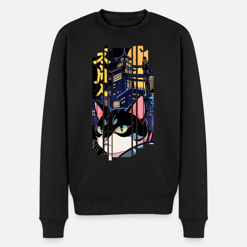 Halloween-Katze orange - Männer Premium Bio Pullover - Schwarz