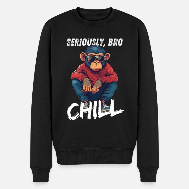 Seriously Bro Chill Affen Meme Zocker - Männer Premium Bio Pullover - Schwarz