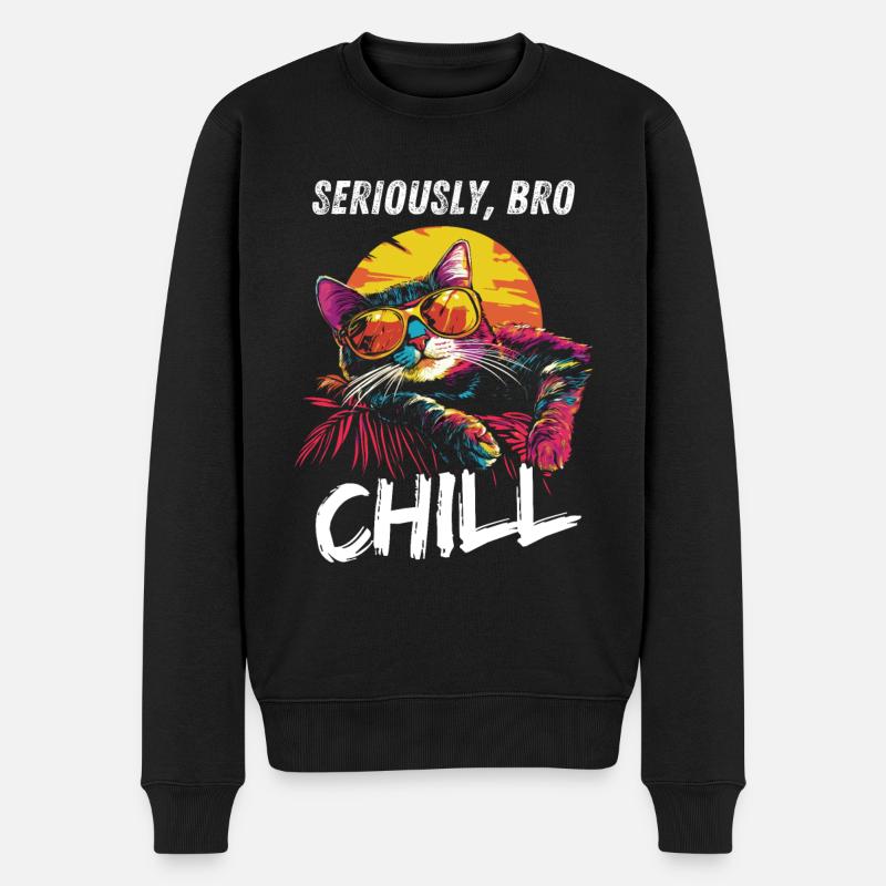Seriously Bro Chill Katze Sonnenuntergang Meme - Männer Premium Bio Pullover - Schwarz